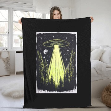 Discover UFO in the Midnight Pines Fleece Blankets
