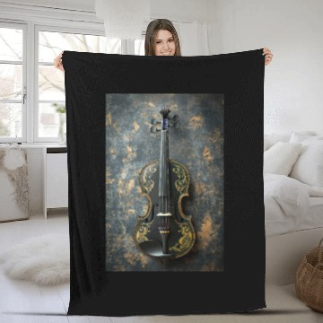 Discover Elegant Black and Gold Violin Fleece Blankets