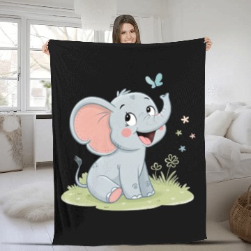 Discover Cute Elephant with Butterfly Wings Fleece Blankets