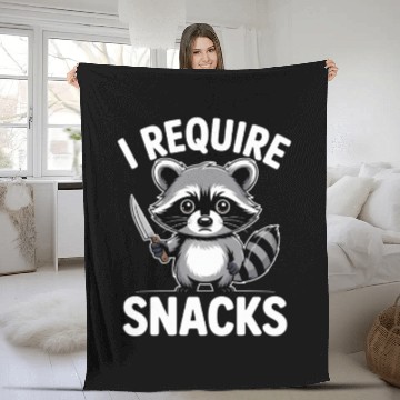 Discover Funny Raccoon Quote I Require Snacks Cute Animal Fleece Blankets