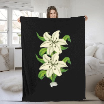 Discover Elegant White Lily Botanical Illustration Fleece Blankets