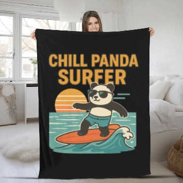Discover Chill Panda Surfing Sunset Design Fleece Blankets