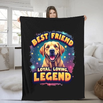 Discover Loyal Best Friend Labrador Dog Illustration Fleece Blankets