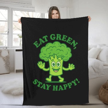 Discover Eat Green Stay Happy Broccoli Character Fleece Blankets