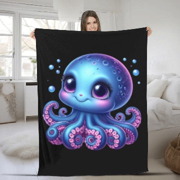 Discover Colorful Cartoon Octopus Illustration Fleece Blankets