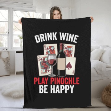 Discover Funny Pinochle And Wine Playing Card Deck Games Fleece Blankets