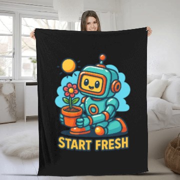 Discover Robot Planting Flower Art Fleece Blankets