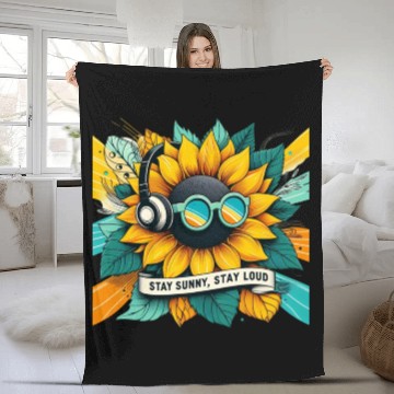 Discover Sunflower with Sunglasses and Headphones Fleece Blankets