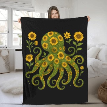 Discover Sunflower Octopus Art Print Fleece Blankets