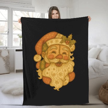 Discover Patchwork Santa Face Vintage Christmas Folk Art Fleece Blankets