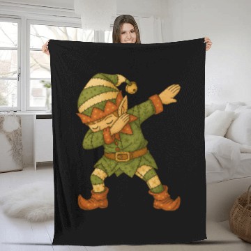 Discover Patchwork Dabbing Elf Christmas Vintage Folk Art Fleece Blankets