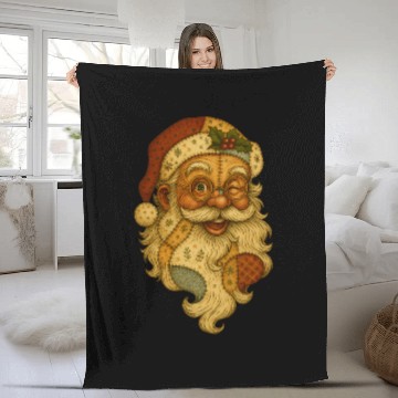 Discover Patchwork Santa Face Vintage Christmas Folk Art Fleece Blankets