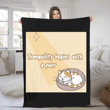Discover Peaceful Cat Relaxation Illustration Fleece Blankets