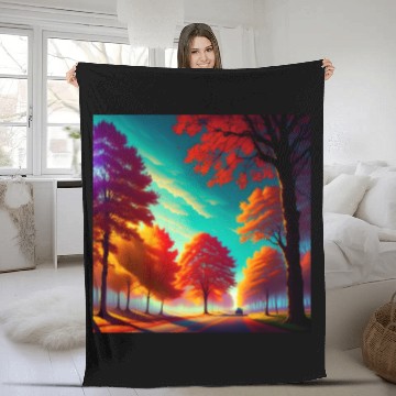 Discover Vivid Autumn Tree Landscape Fleece Blankets