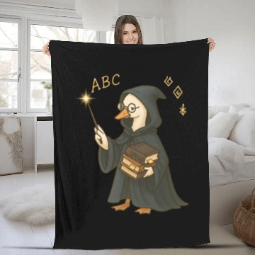 Discover Wizard Goose with Spell Books Fleece Blankets