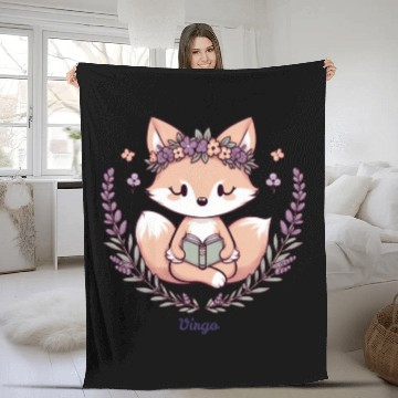Discover Cute Fox Virgo Reading with Floral Crown Fleece Blankets