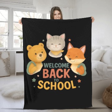 Discover Back to School with Fox Cat and Bear Cartoon Fleece Blankets