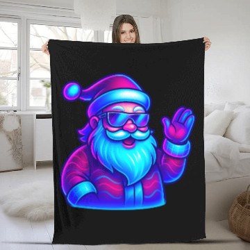 Discover Neon Santa Claus Cyberpunk Christmas Fleece Blankets
