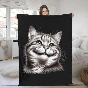Discover Joyful Cat Illustration for Apparel Fleece Blankets