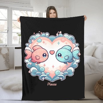 Discover Celestial Pisces Love Heart Illustration Fleece Blankets