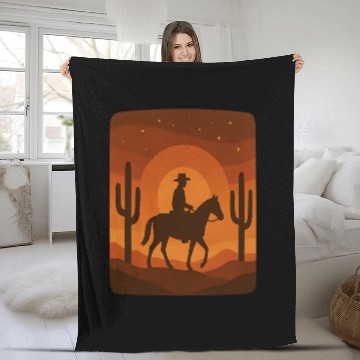 Discover Cowboy Silhouette Sunset Scene Fleece Blankets