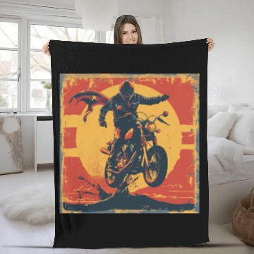 Discover Heroic Motorcycle Rider Artwork Fleece Blankets