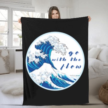 Discover Go with The Flow Japanese Kanagawa Wave Fleece Blankets