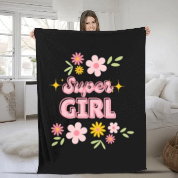 Discover Super Girl Floral Sparkle Design Fleece Blankets