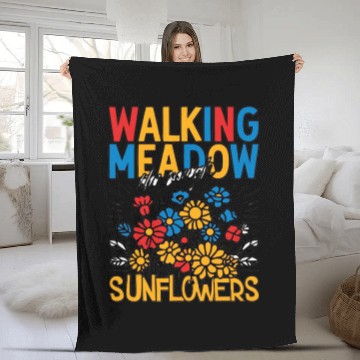 Discover Walking Meadow Sunflowers Design Fleece Blankets