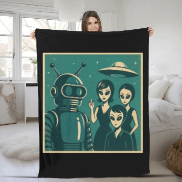 Discover Retro Sci-Fi Alien Encounter Design Fleece Blankets