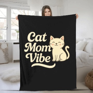 Discover Cat Mom Vibes – Cute Cartoon Cat Design for Cat L Fleece Blankets