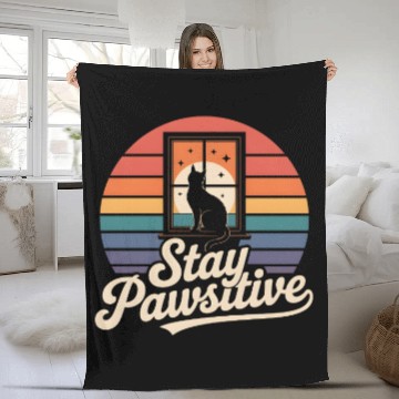 Discover Stay Pawsitive Retro Cat Window Starry Night Fleece Blankets