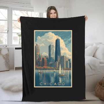 Discover Chicago Skyline with Sailboats Fleece Blankets