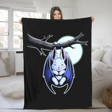 Discover Spooky Cute Kawaii Vampire Bat Bunny and Moon  Fleece Blankets