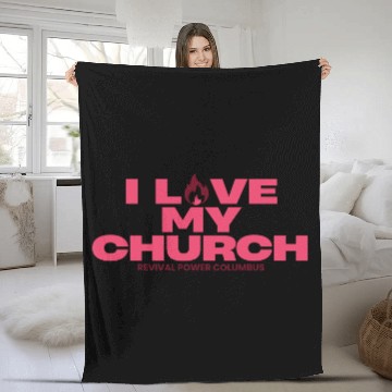 Discover Love my Church fuchsia Fleece Blankets