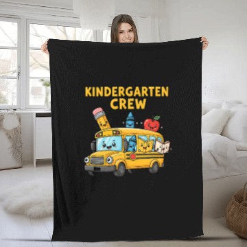 Discover Kindergarten Crew School Bus Illustration Fleece Blankets