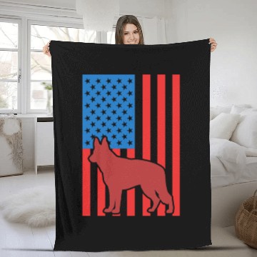 Discover German Shepherd US Flag Fleece Blankets
