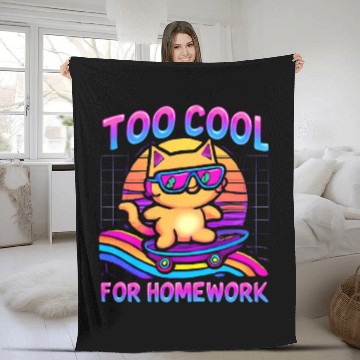 Discover Retro Cool Cat Skateboarding Fun Fleece Blankets