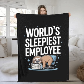 Discover World's Sleepiest Employee Humorous Sloth Nap Fleece Blankets