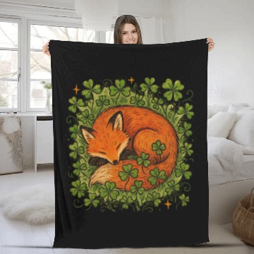 Discover Fox Sleeping in Clover Peaceful Nature Art Fleece Blankets