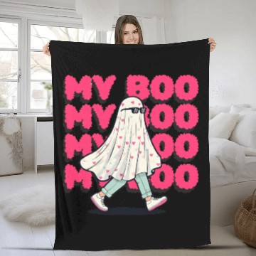 Discover My Boo Cute Heart Ghost Retro Halloween Fleece Blankets