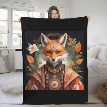 Discover Regal Fox with Ornate Jewelry Fleece Blankets