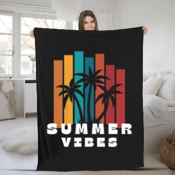 Discover Sunset Palm Summer Vibes Design Fleece Blankets