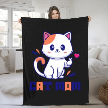 Discover Cute Cat Mom Design Fleece Blankets