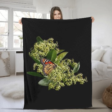 Discover Monarch Butterfly on Euonymus Fleece Blankets