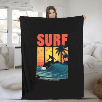 Discover Sunset Surfing Adventure Fleece Blankets