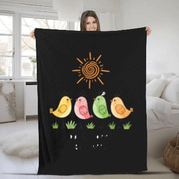 Discover Bright Sunflower and Bird Couple Design Fleece Blankets