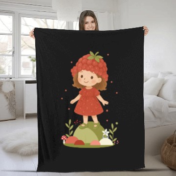 Discover Cute Raspberry Girl Illustration Fleece Blankets
