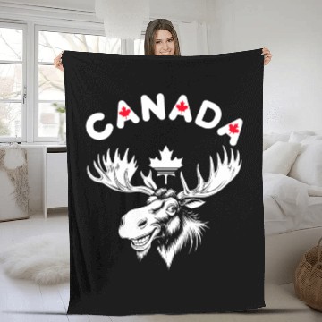 Discover Canadian Moose with Maple Leaf Emblem Fleece Blankets