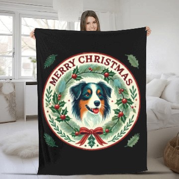 Discover Merry Christmas Australian Shepherd Fleece Blankets